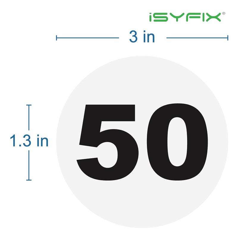 iSYFIX White Consecutive Number Stickers â€“ 1 to 50, 3-inch, 1 set â€“ Vinyl Self Adhesive Premium Decal, Ideal for Inventory, Storage, Organizing, Boxes, Bins, Toolbox, Lockers & More, Indoor/Outdoor - Image 2